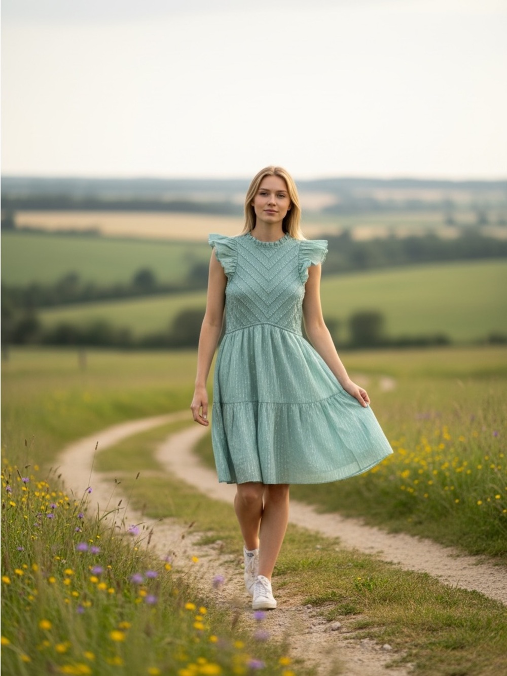 SAYLOR baby blue/mint Ruffle Tiered Dress with‎ pockets